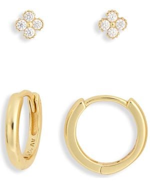 Argento Vivo Clover Stud & Hoop Earrings Set - Metallic
