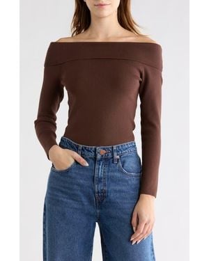 NSR Off The Shoulder Rib Knit Top - Brown