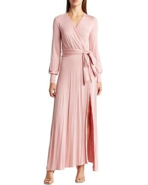 Go Couture Surplice Wrap Knit Maxi Dress - Pink
