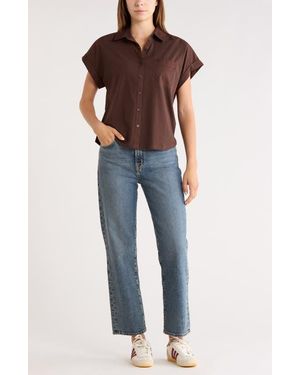 Melrose and Market Mixed Media Button-Up Shirt - Blue