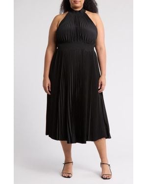 Marina Pleated High Neck Dress - Black
