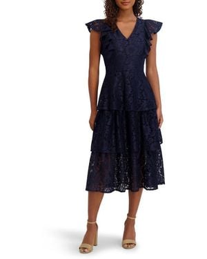 Kensie Floral Lace Midi Dress - Blue
