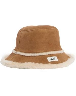 UGG Sheepskin Genuine Shearling Trimmed Bucket Hat - Natural