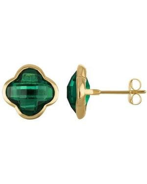 FZN 10K Quatrefoil Stud Earrings - Green