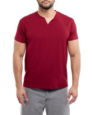Xray Jeans Split Neck Cotton T-Shirt - Red