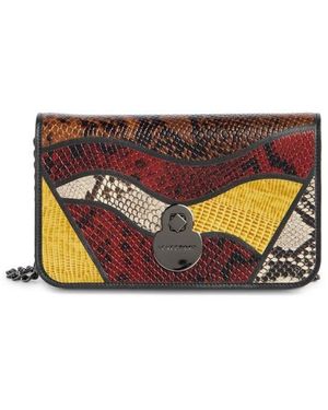 Longchamp Embossed Leather Patchwork Flap Wallet On A Chain - Gray