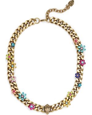 Kurt Geiger Eagle's Head Floral Curb Chain Collar Necklace - Metallic