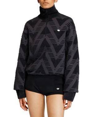 adidas Chevron Knit Half Zip Pullover Sweater - Black