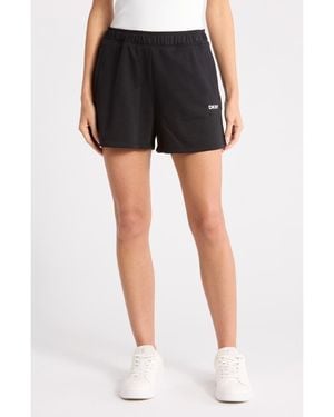 DKNY Metallic Logo High Rise French Terry Shorts - Black