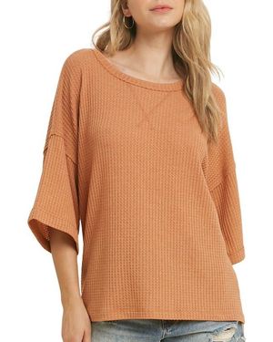 Wishlist Cotton Blend Waffle Knit Top - Orange