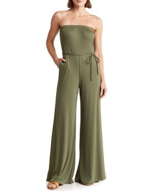 Go Couture Ribbed Strapless Tube Jumpsuit - Green