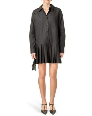 English Factory Pleated Long Sleeve Shirtdress - Black