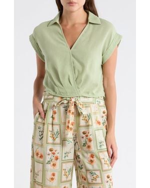 DR2 by Daniel Rainn Johnny Collar Short Sleeve Crop Top - Green