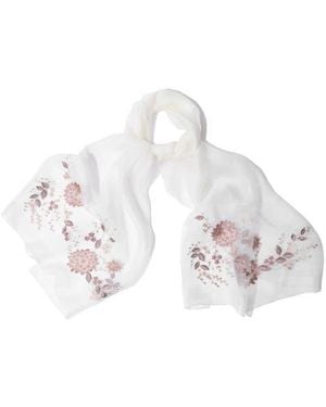 Saachi Floral Embroidered Scarf - White