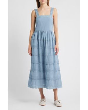 The Great Reverie Embroidered Tiered Cotton Sundress - Blue