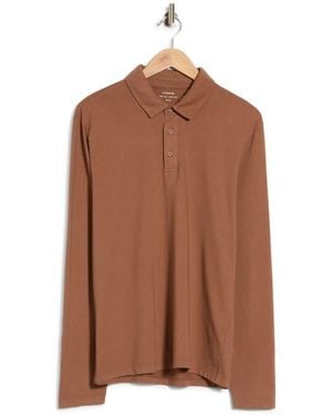 Vince Cotton Long Sleeve Polo - Brown