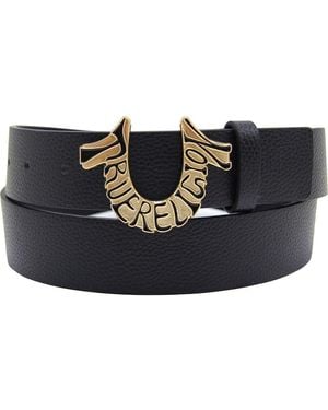 TRUE RELIGION Shoup Logo Buckle Leather Belt - Black