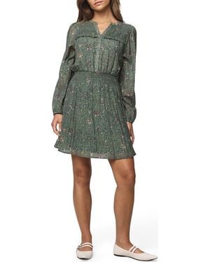 Splendid Versailles Floral Print Smocked Long Sleeve Dress - Green