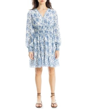 Max Studio V-Neck Long Sleeve Minidress - Blue