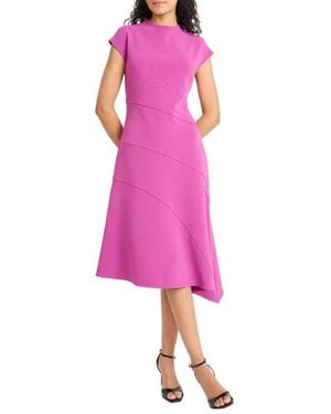 Maggy London Mock Neck Cap Sleeve Asymmetric Hem A-Line Dress - Pink