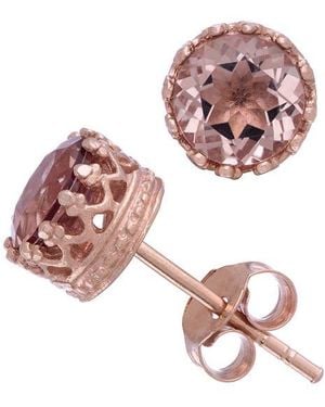 FZN 14K Rose Plate Sterling Crown Frame Stone Stud Earrings - Pink