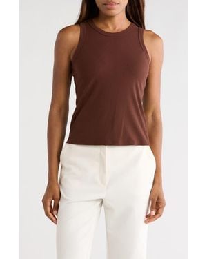 Halogen® Fitted Ribbed Tank Top - Brown