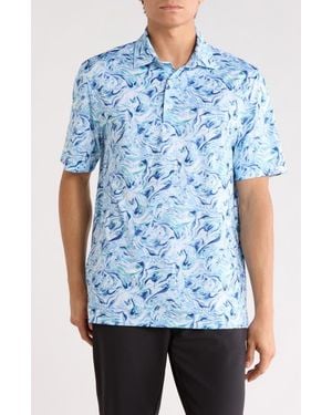 Greg Norman Ocean Marble Print Knit Polo - Blue