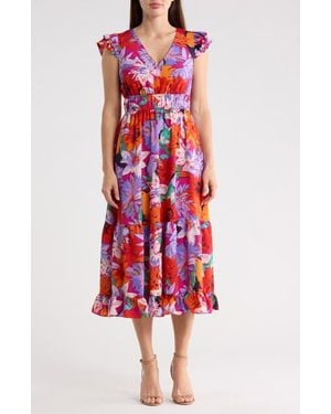 Vince Camuto Ruffle Midi Dress - Red