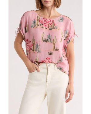 DR2 by Daniel Rainn Cactus Print Drop Sleeve Top - Pink