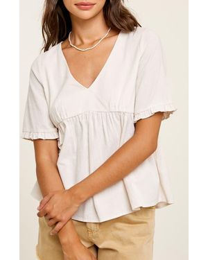 Wishlist V-Neck Elbow-Length Sleeve Babydoll Top - White