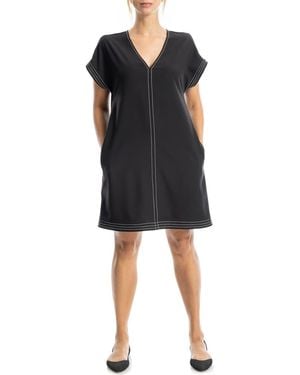 Max Studio V-Neck Contrast Stitch Dress - Black