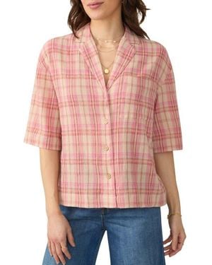Faherty Canyon Haze Plaid Organic Cotton Gauze Camp Shirt - Red