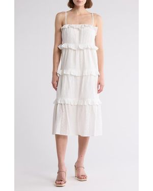 Lush Cotton Eyelet Tiered Midi Dress - White