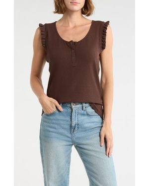 DR2 by Daniel Rainn Scoop Neck Rib Knit Henley - Brown