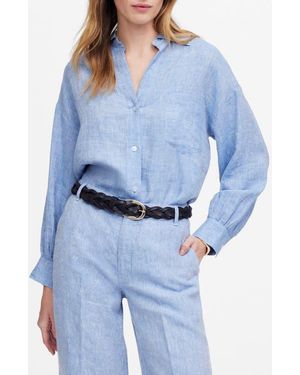 Madewell Shirred Linen Button-Up Shirt - Blue