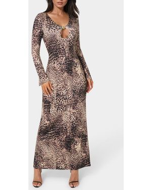 Bebe Keyhole Long Sleeve Maxi Dress - Brown