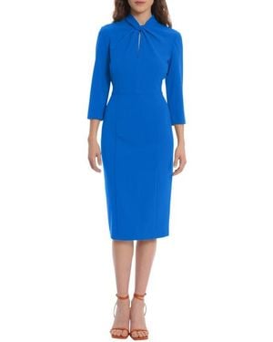 Donna Morgan Crepe Three-Quarter Sleeve Sheath Dress - Blue