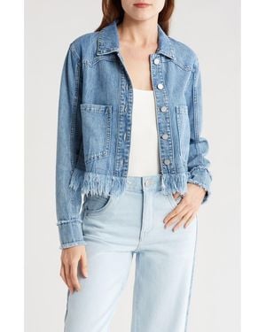 Democracy Chewed Frayed Hem Denim Jacket - Blue