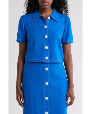 Love By Design Abby Button Front Short Sleeve Top - Blue