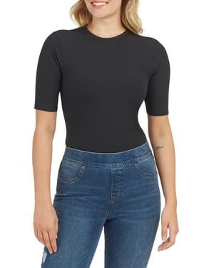 Spanx Suit Yourself Ribbed Crew Neck Short Sleeve Smoother Bodysuit - Black