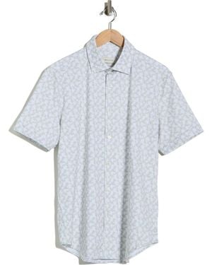 Bugatchi Ooohcotton Palm Tree Print Short Sleeve Button-Up Shirt - Blue