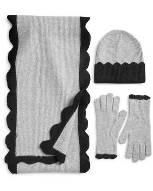 Treasure & Bond Scalloped Scarf, Beanie & Gloves Set - Black