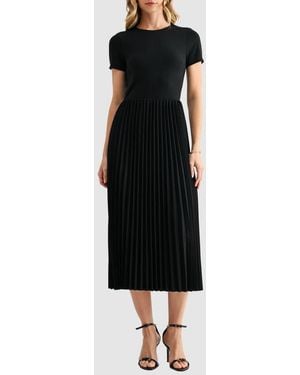 Mila + Mate Short Sleeve Pleated Midi Dress - Black