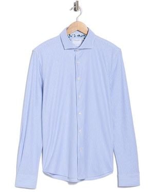Denim and Flower Striped Oxford Button-Up Shirt - Blue