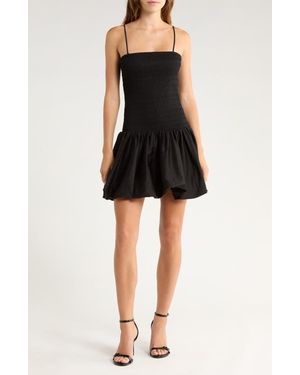 Alice + Olivia Arden Smocked Drop Waist Bubble Hem Minidress - Black