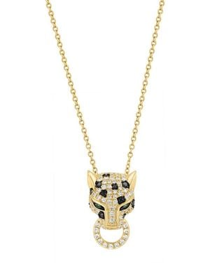 Effy 14K Plated Sterling Pavé Diamond & Tsavorite Panther Head Pendant Necklace - Metallic