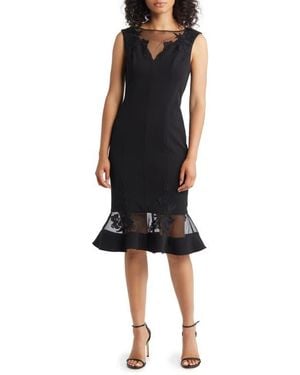 Aidan Mattox Floral Lace Trim Mesh Cocktail Dress - Black