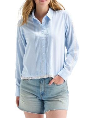 Lucky Brand Stripe Lace Trim Button-Up Shirt - Blue