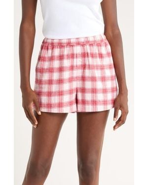 Open Edit Flannel Boxer Pajama Shorts - Red