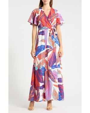 Hutch Flutter Sleeve Maxi Wrap Dress - Red